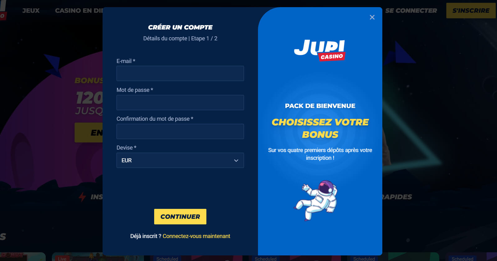 Comment s’inscrire sur Jupi Casino