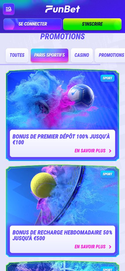 Funbet Sport bonuses (Mobile screen), parisportif.tv