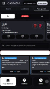 Casinova sports et marchés
