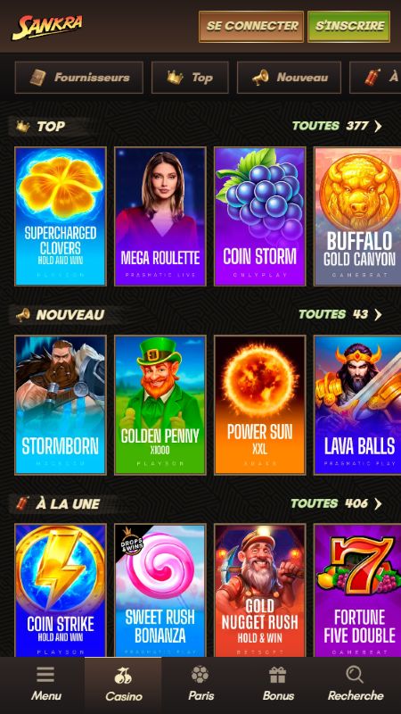Section Casino en ligne sur Sankra
