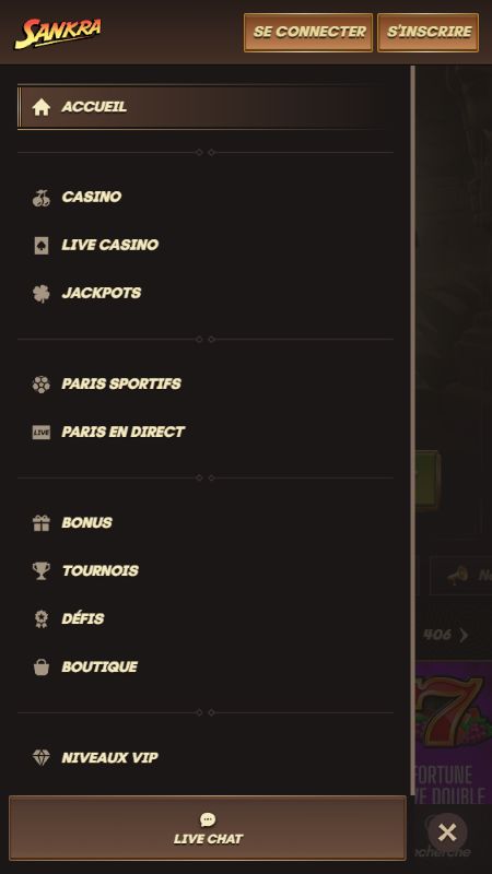 Explorez toutes les options du menu du site Sankra