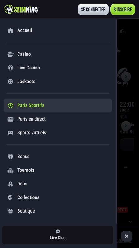 Explorez toutes les options du menu du site Slimking