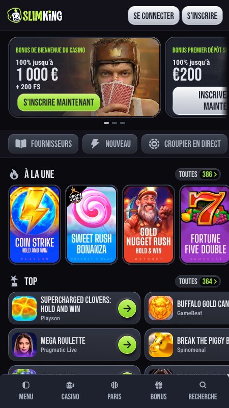 Section Casino en ligne sur Slimking