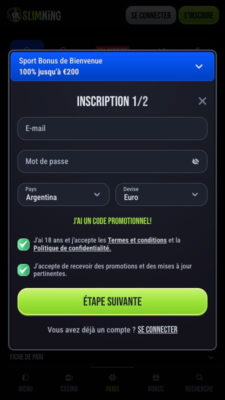 Création d’un compte sur Slimking