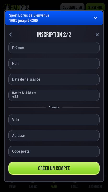Création d’un compte sur Slimking